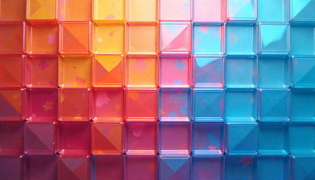 Colorful Gradient Square Tiles with Triangular Reflection Textureの写真素材