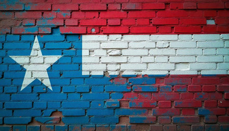 Painted brick wall texture with patriotic star motif patternの写真素材
