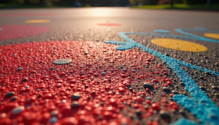Close up of painted hopscotch ground with bright colors