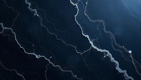 Abstract deep blue fluid art with silver branching lines