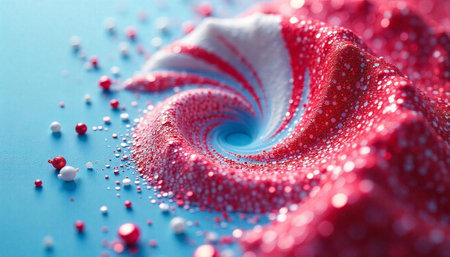 Abstract sparkling spiral composition with festive red and blue colorsの写真素材