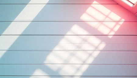 Abstract window light on wood panel wall background textureの写真素材