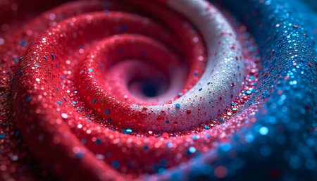 Abstract spiral background with red white and blue glitterの写真素材