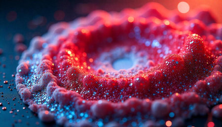 Abstract 3D Render of Red Glittering Circular Landscape