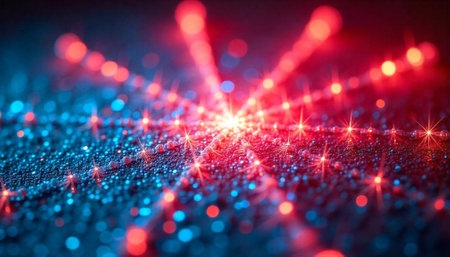 Abstract digital sparkle design with red and blue lightの写真素材