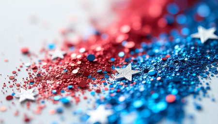 Festive red white and blue glitter with star accentsの写真素材