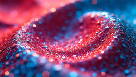 Abstract red and blue glitter landscape with bokeh effect