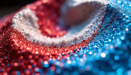 Patriotic glittering wave of red, white and blueの写真素材