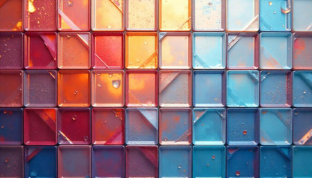 Colorful abstract square tiles background from warm to cool colorsの写真素材