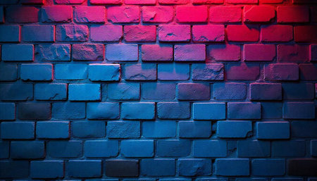 Illuminated brick wall with dynamic color gradient effectの写真素材