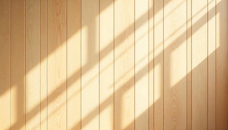 Light wood paneling background with shadows creating textureの写真素材