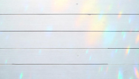 White wood planks with prism light effects, blank backgroundの写真素材
