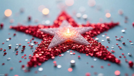 Sparkling stars festive background with bokeh lights backdropの写真素材