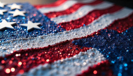 Sparkling American flag made of glitter and small beads