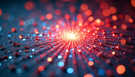 Abstract radiant light streaks with bokeh effects and depthの写真素材