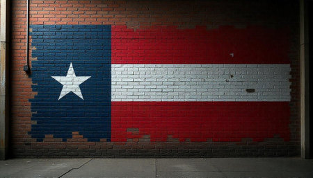 Painted Texas flag on brick wall with faded colorsの写真素材