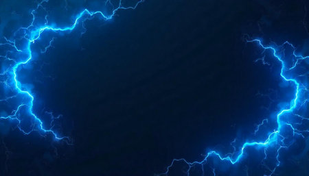 Electric blue lightning frame against a dark background imageの写真素材