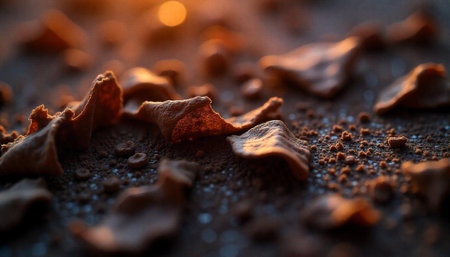 Close up shot of dried leaves on textured groundの写真素材