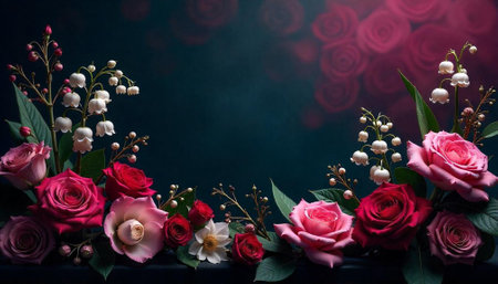 Elegant floral arrangement with roses and lily of the valley