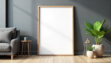Neutral Interior with Blank Frame for Art Display