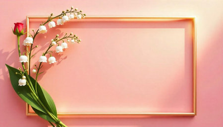 Floral frame mockup featuring rose and lily of the valleyの写真素材