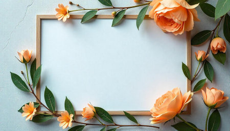Peach floral frame with white space for text overlayの写真素材