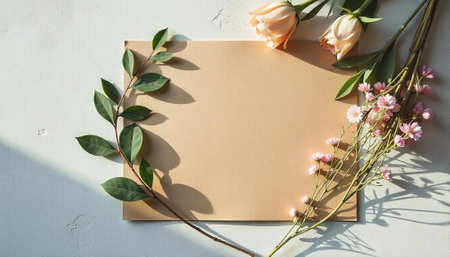 Floral square card mockup with natural light shadow designの写真素材