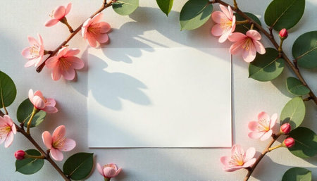 Elegant floral frame with soft pink flowers and leaves