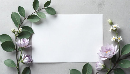 Elegant floral frame with blank white paper for textの写真素材