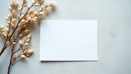 Elegant stationery mockup featuring dried floral elements on light backgroundの写真素材