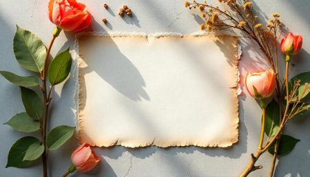 Vintage paper with floral decor elements background image designの写真素材