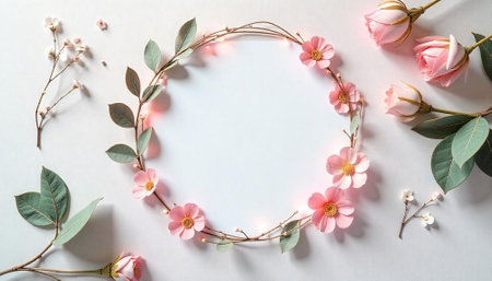 Elegant floral wreath with copy space and soft pink colors
