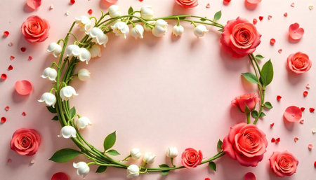 Floral wreath of roses and lily of the valley flowersの写真素材