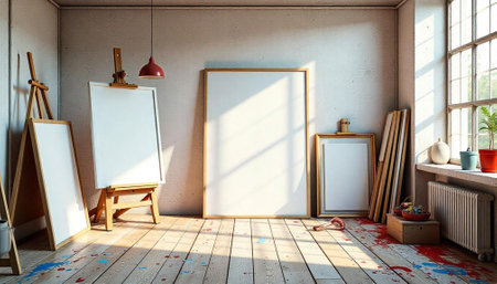Artist's Studio with Canvases and Sunlight
