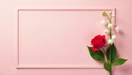 Floral frame on pink background for Valentine's day mockupsの写真素材