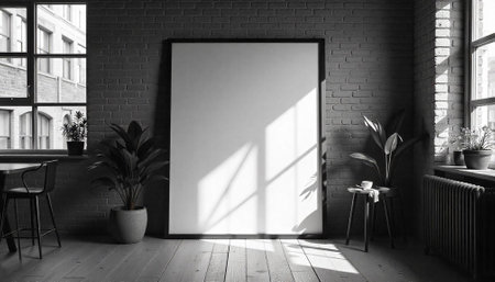 Blank Canvas in Minimalist Interior with Natural Light Designの写真素材