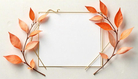 Autumn leaves around blank frame for a thanksgiving cardの写真素材