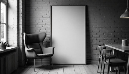 Modern grey interior with a frame and furniture setの写真素材