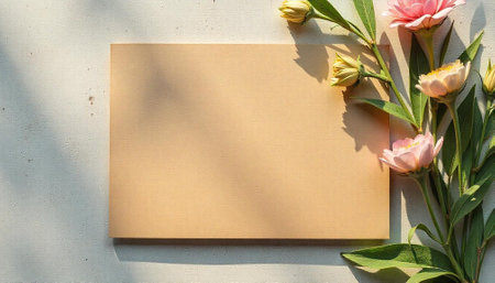 Blank card with flowers for spring greeting or invitationの写真素材