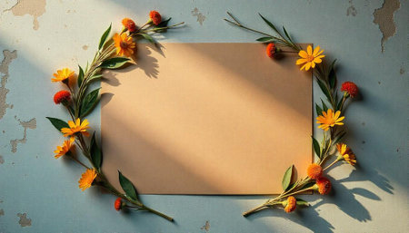Floral frame on textured background with central blank space