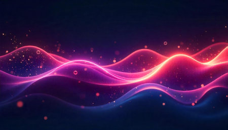 Abstract glowing waves with particles and dark background