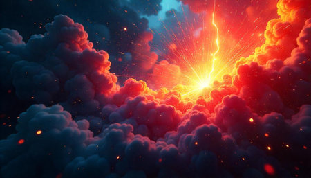 Dramatic sky with light and clouds in digital artの写真素材