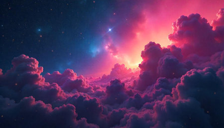 Dreamy pink and blue cosmic clouds with star fieldの写真素材