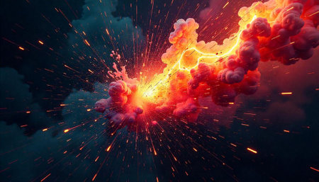 Abstract explosion with electric sparks, dynamic energy effectの写真素材