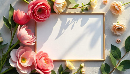 Floral frame mockup with pink and cream colored flowers