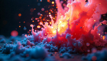 Abstract explosion of color and light in a dark sceneの写真素材