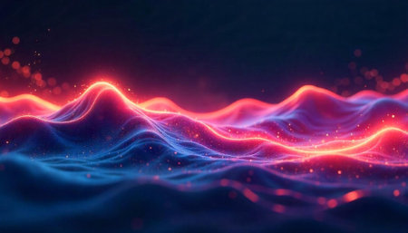 Glowing abstract waves of energy on a dark background