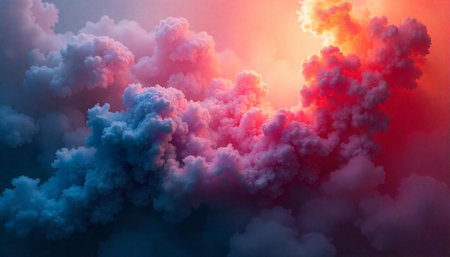 Dramatic sky with fluffy cloudscape and colorful lighting effects