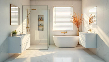 Elegant modern bathroom interior with luxury fixtures and decor