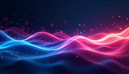 Abstract digital art with glowing waves and vibrant particles